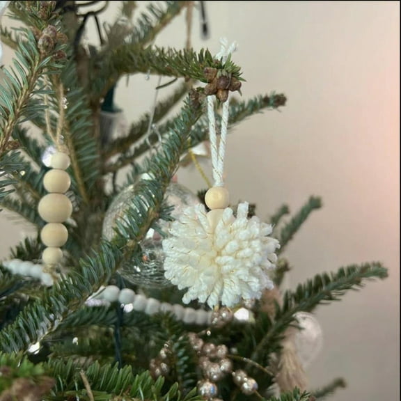 Handmade Snowflake Christmas Ornament | White Cotton Thread Woven Decoration with Tassel | Festive Tree & Home Holiday Pendant (1 Piece)