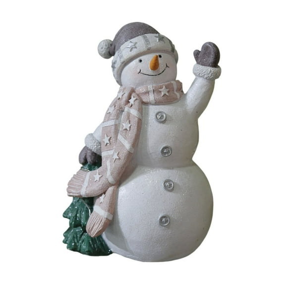 Handmade Snowman Figurines Christmas Table Decorations, Woodcut Style Resin Snowmen Statue for Indoor Winter Home Decor, Holiday Centerpiece Ornaments, Farmhouse Rustic Xmas Sculpture Gifts (A)