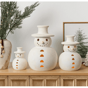 Handmade Snowman,Terracotta Snowman Decor, Christmas Handmade Figurines Decorations, White Clay Winter Decor for Holiday Table Ornaments, Rustic Unique Style for Home Indoor & Outdoor