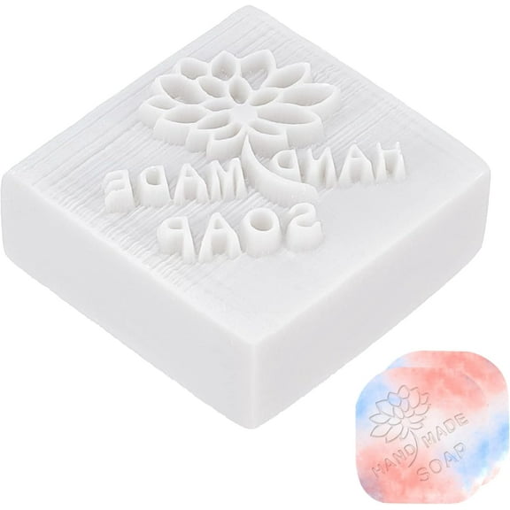 Handmade Soap Stamp Lotus Resin Soap Stamp Letter Soap Chapter Embossing Stamp Mini Seal for Soap Clay Biscuits Gummies Arts Crafts Making Projects DIY GiftWhite