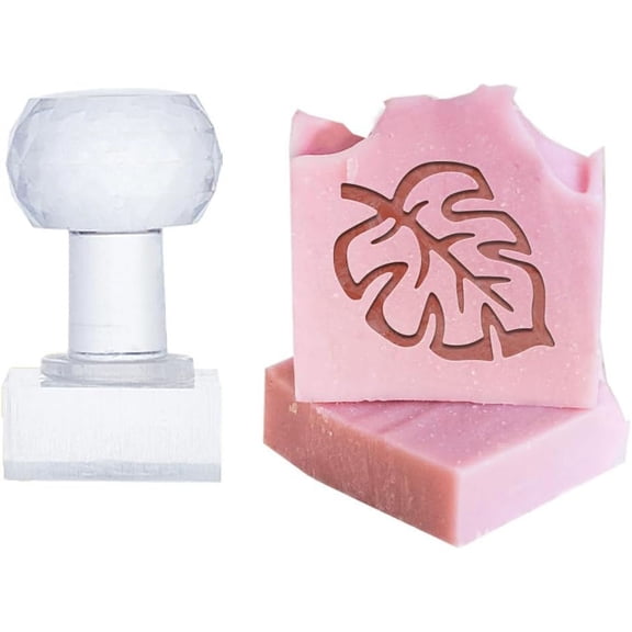 Handmade Soap Stamp Monstera Deliciosa Mold Imprint Stamp Natural Clear Soap Chapter Soap Stamp with Handle for DIY Handmade Soap Envelope Invitation Cards Clay Craft Making
