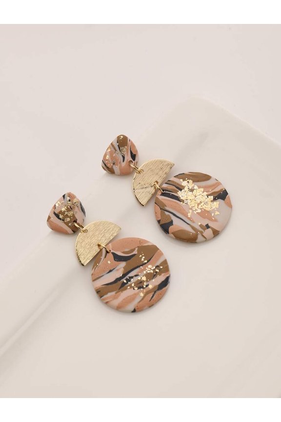Handmade Soft Clay Geometric Dangle Earrings with Abstract Pattern, Multicolor, 1 Pair
