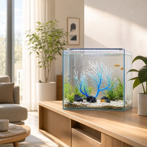 Handmade Soft Plastic Branch for Aquarium, Artificial Tree Coral Ornament with Weighted Base, Small Fish Tank Decor for Saltwater and Freshwater Setup