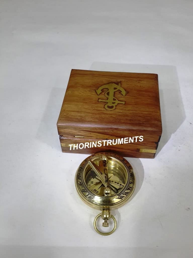 Push Button Compass Handmade Solid Brass Antique Working Push Button Compass W/ Wooden Box ...