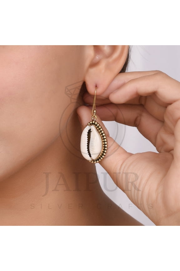 Handmade Solid Brass Cowrie Shell Earring
