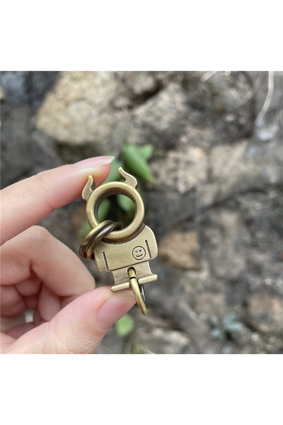 Handmade Solid Brass Demon Face Keychain, Functional Bottle Opener & Gothic Cute Sad Face Keychain Accessory For Men Women (3.9x2.5cm)