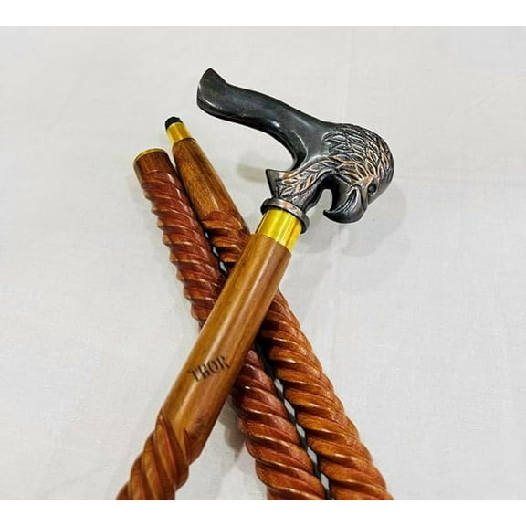 Handmade Solid Brass Head Handle Vintage Style Antique Wooden Walking Stick Cane Gift (Eagle walking handle stick)