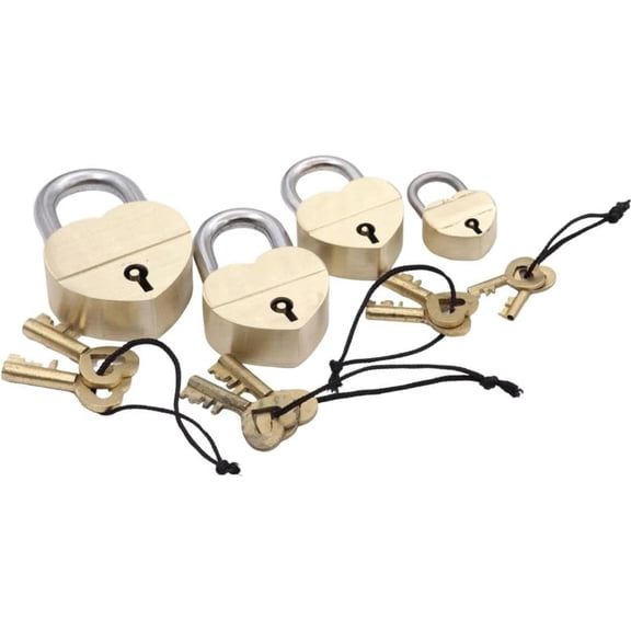 Handmade Solid Brass Heart Sahpe Enagravable Padlock with Key (1.75 inch)