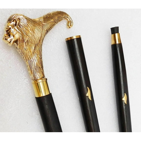 Handmade Solid Brass Lion Head Handle Wooden Walking Stick Vintage Designer Cane for Men & Women