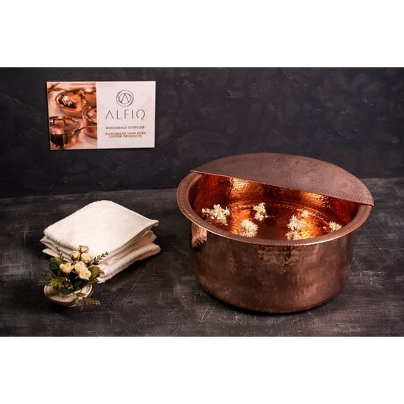 16'' Handmade 100% Solid Pure Copper Pedicure Bowl with Removable Footrest | Luxurious Foot Soaking Bath for Spa & Home