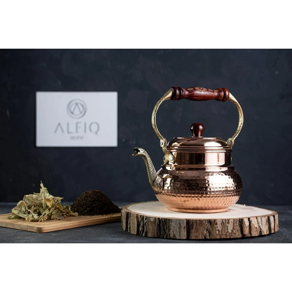 Handmade 100% Solid Pure Copper Teapot Stovetop 1.6 Quart | Hammered Finish Kettle for Gas, Electric, Induction & Glass Decorative & Vintage Stovetop