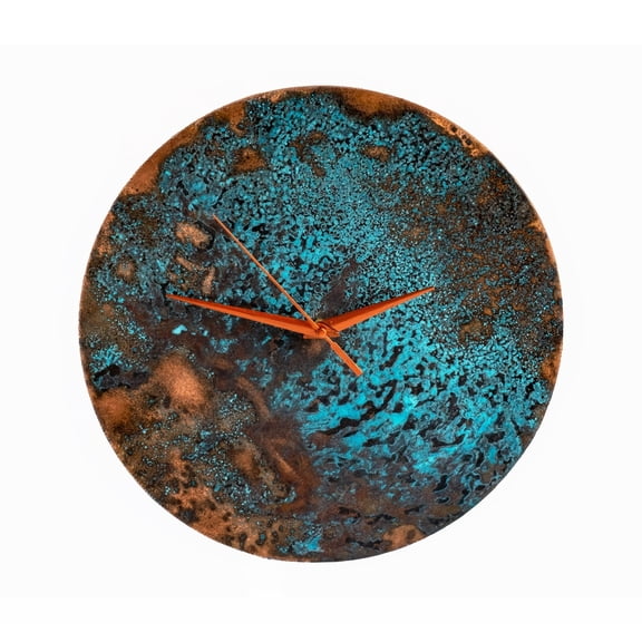Handmade Solid Copper Wall Clock With Verdigris Patina, Color Ocean Blue (12" / 300 mm)