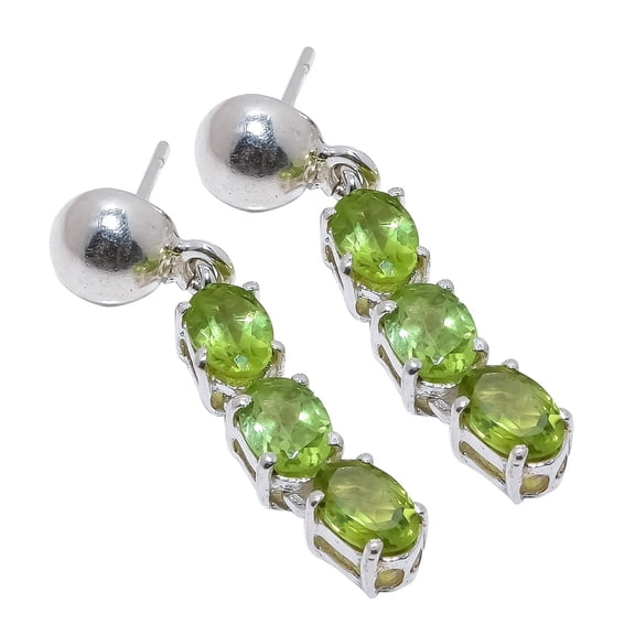 Anika Jewellers Dangle Green Natural Peridot Earrings 925 Sterling, Sterling Silver