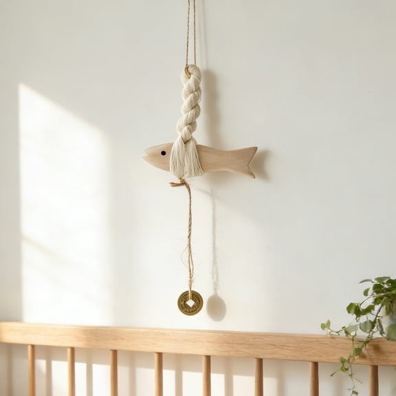 Handmade Solid Wood Fish Doorbell with Metal Pendant, Wall Decor, Easy Hang Housewarming Gift