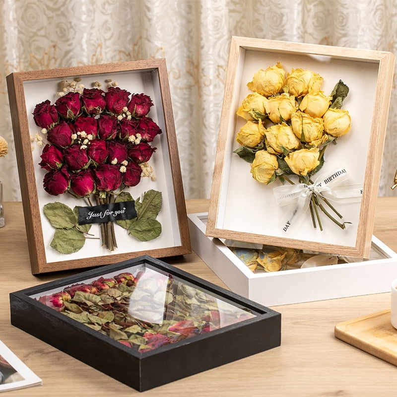 Handmade Solid Wood Shadow Box Frame for Dried Flowers, 3CM Depth