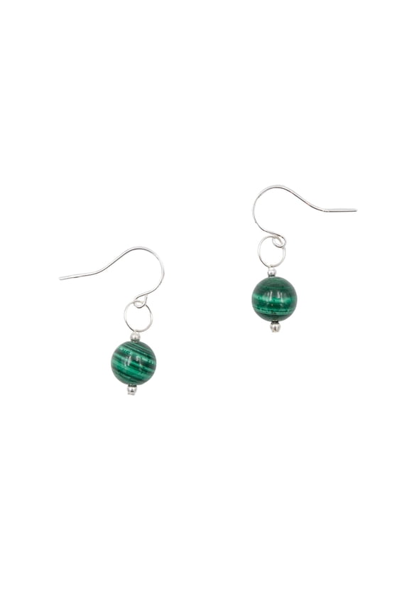 Handmade Solitaire Malachite Sterling Silver Earrings - Natural Green Stone Earrings - Bridal Wedding Earrings - Bridesmaid Earrings - Wedding Jewelry - Artisan Earrings by Earth Song Jewelry