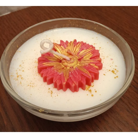 Handmade Soy Wax Candle Set 2 Pcs Flower Shape, Coconut Scent, Usa Made.