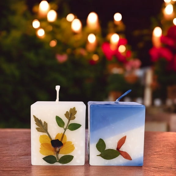 Handmade Soy Wax Pillar Candles with Rose & Vanilla Fragrance  Set of 2
