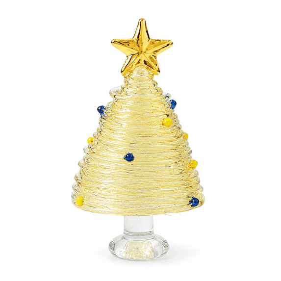 Handmade Spiral Glass Christmas Tree Figurine, Tabletop Holiday Ornament for Mantel Shelf Christmas Home Decor, 4.72 in