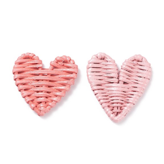 Handmade Spray Painted Cane/Rattan Woven Beads For Making Straw Earrings and Necklaces Dyed Pearlized Effect Heart No Hole/Undrilled Mixed color 55.5~62x49~66.5x5.5~6.5mm
