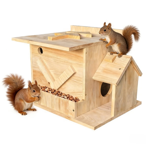 Handmade Squirrel House with Porch - Solid Wood Outdoor Nesting Box for Squirrels & Chipmunks | Includes Mounting Kit for Tree, Fence, or Garden