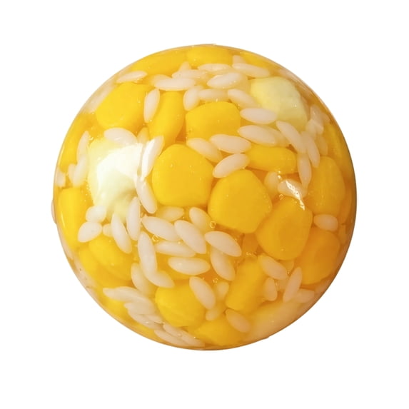 Handmade Squishy Stress Ball with Mango and Rice Bead Filling, 1-Pack, Yellow Transparent Christmas Design, for Relaxation Relief, Squeeze Toy