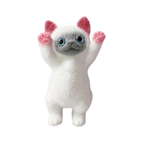 Handmade Squishy Stress Toy with Siamese Cat Design, Single Piece, White and Gray with Pink Accents, for Kids and Adults, Squeeze Toy