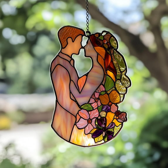 Handmade Stained Glass Couple, Wedding Gift for Newlyweds, Romantic Window Hanging