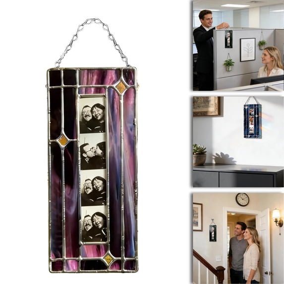 Handmade Stained Glass Photobooth Frame, Copper Foil Art Photo Frame for Photo Strip 2x6 Inch Vertical Wall Gallery Display Unique Gift for Weddings & Memories