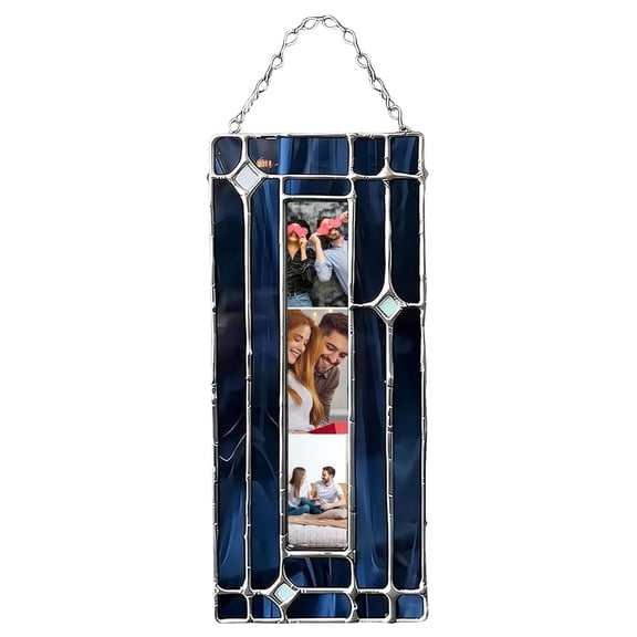 Handmade Stained Glass Photobooth Frame - Vertical Hanging Photo Booth Strip Frame - Copper Art Photo Strip Glass Picture Frame for 2x6 Inch Photo Strips, Unique Gift for Weddings & Memories