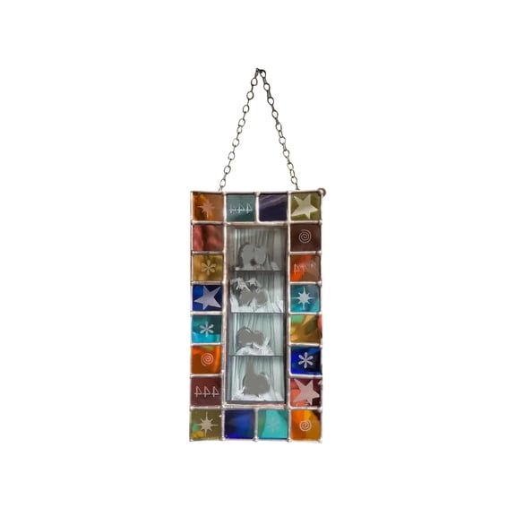 Handmade Stained Glass Photobooth Frame, Vertical Hanging Photo Strip Frame, Copper Foil Glass Picture Frame for Memory Display (A)