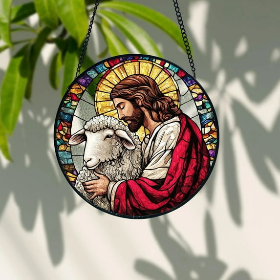 Handmade Stained Glass Suncatcher_ Jesus Leaves the 99, Christian Decor, Stained Glass Inspired Suncatcher, Colorful Window Hanging, Sun Catcher Decor for Cozy Home Spaces