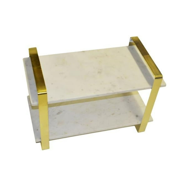 Handmade Stainless Steel & Marble Rectangular Modern Shelves for Indoor Use, Gold