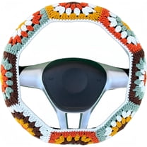 Handmade Steering Wheel Cover, Crochet Steering Wheel Cover, Sunflower Granny Square Wheel Cover, 14-15 Inch, Universal Fit, for Women, Wheel Cover