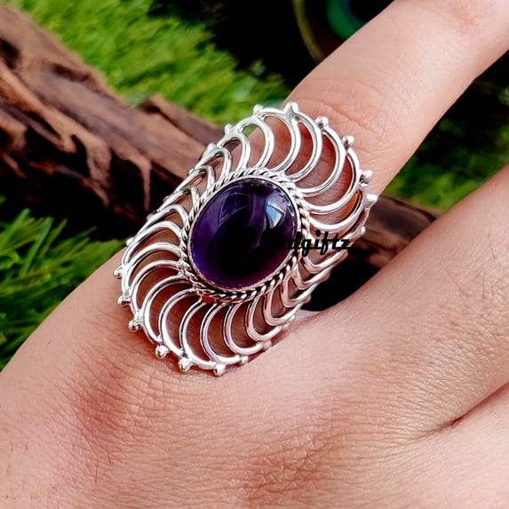 Handmade Sterling Silver Amethyst Cocktail Ring: Designer Jewelry