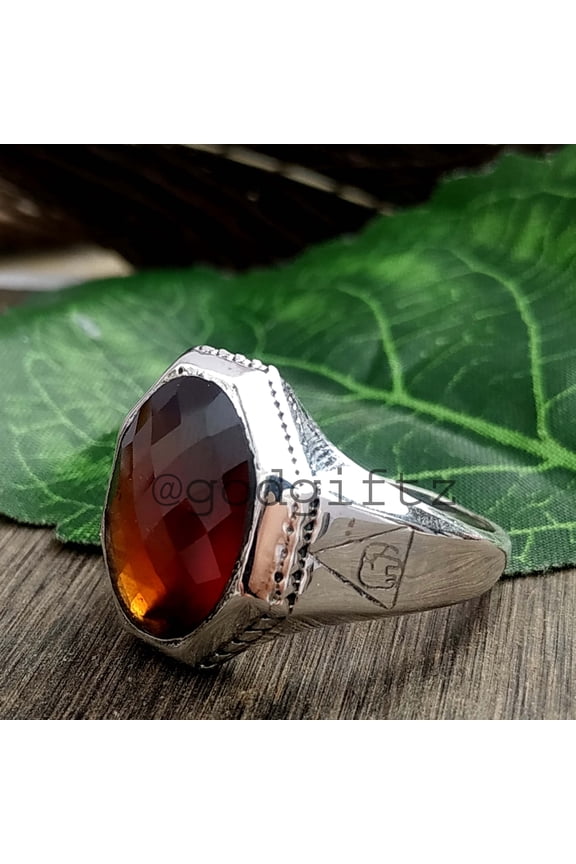 Handmade Sterling Silver Elephant Ring: Natural Hessonite Garnet Turkish Design