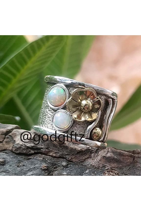Handmade Sterling Silver Flower Ring: Ethiopian Opal Worry Spinner