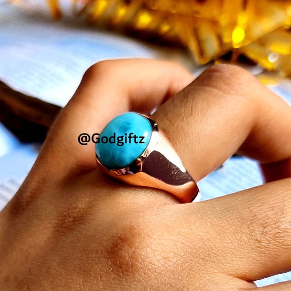 Handmade Sterling Silver Larimar Ring: Cocktail Gemstone Ring