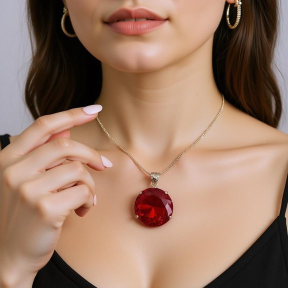 Handmade Sterling Silver Red Ruby Pendant Necklace: 90-100 Carat Burmese Gemstone