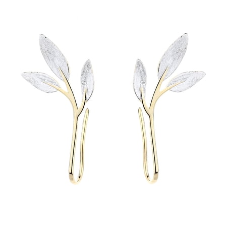 Handmade Sterling Silver and 14K Gold Plated Pull-Through Leaf Earrings