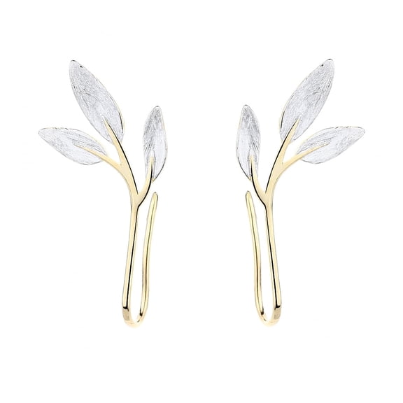 Handmade Sterling Silver and 14K Gold  Plated Pull-Through Leaf Earrings