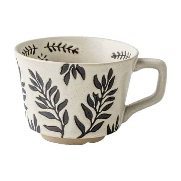 Handmade Stoneware Coffee Cup - Ceramic Mug with Embossed Branches and Leaves, Large Capacity, Heat Resistant, Ideal for Home and Office Use - Perfect Gift for Coffee Lovers