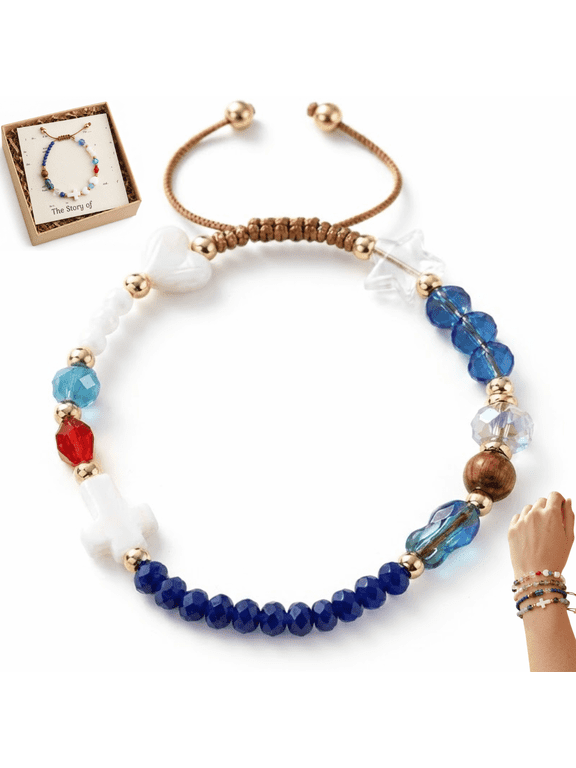 Handmade Story of Jesus Bracelet - Wear the Story, Carry the Faith, Adjustable Braided Bead Wrap Jewelry, Gifts for Women (Dark Blue)
