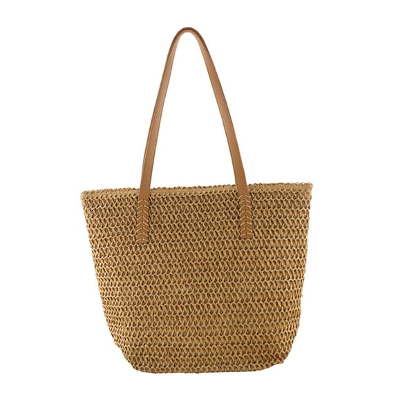 Handmade Straw Purses for Women, Summer Woven Bag Beach Tote Basket Bags, Women's Shoulder Handbag for Picnic Travel Vacation Essentials Light Brown