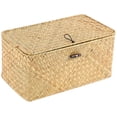thumbnail image 1 of Handmade Straw Woven Storage Basket with Lid Makeup Organizer Storage Box Seagrass Laundry Baskets Rattan Jewelry Box(S), 1 of 8