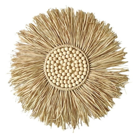 Handmade Straw Woven Wall Mirror, Round Natural Hanging Makeup Mirror for Living Room Bedroom Entryway Decor, 11.8in