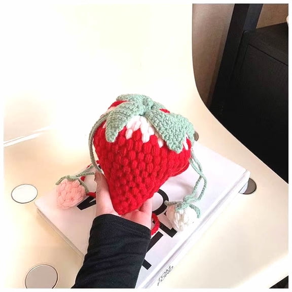 Handmade Strawberry Crochet Drawstring Bag