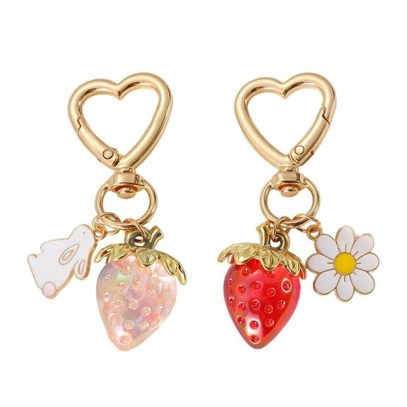 Handmade Strawberry Floral Keyrings 2Pcs Purse Charm Gifts for Teens and Women