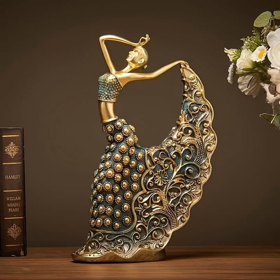 Handmade-Style Peacock Dancer Resin Statue | Golden Hues | Indoor/Outdoor Decor | Perfect Holiday Wedding Gift