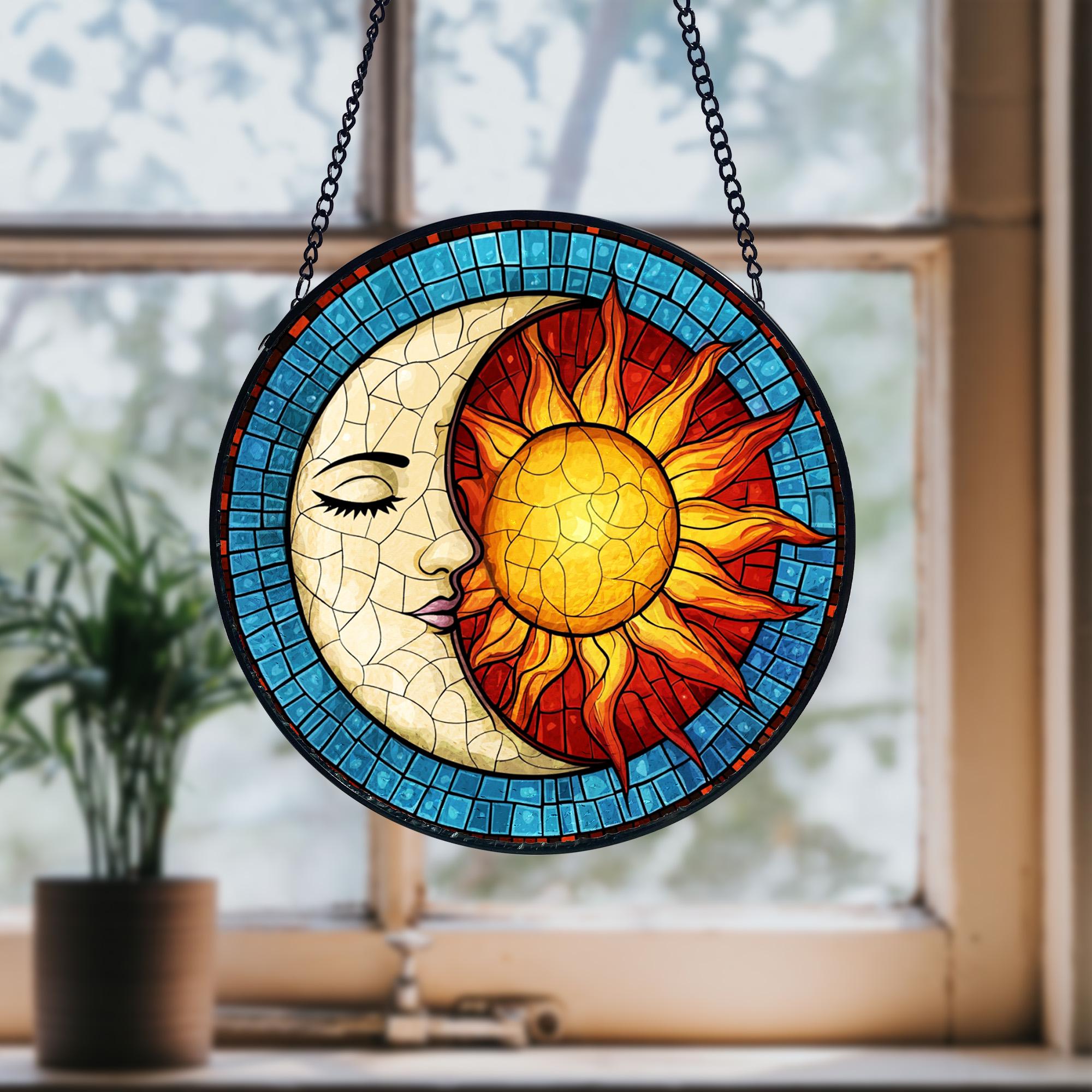 Handmade Sun and Moon Stained Glass Suncatcher_ Celestial Window Decor ...